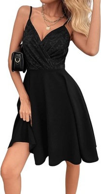 Czarna sukienka rozkloszowana koronka S 36