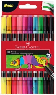 NEONOWE FLAMASTRY dwustronne etui zestaw 10 kolorów FaberCastell dla DZIECI