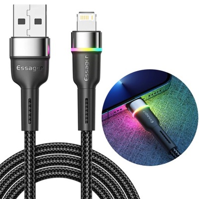 Kabel USB ESSAGER 2.4A LIGHTNING DO IPHONE 1m LED