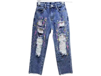 Spodnie jeans boyfriend nakrapiane - 158/164 blue