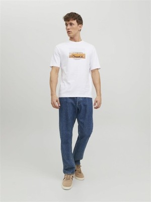 B10E006 BIAŁY T-SHIRT Z NADRUKIEM JACK AND JONES XL