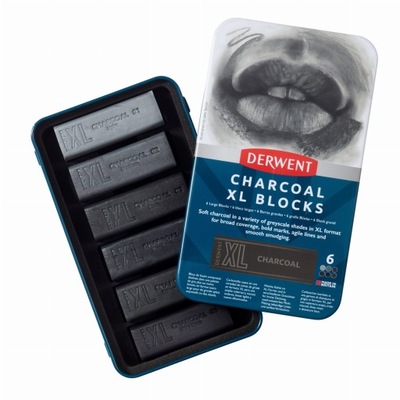 Derwent - Charcoal XL Blocks. Węgiel w sztyfcie 6 szt. Bloczki