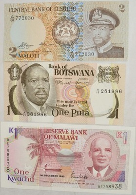 1.db.Zest.Malawi, Lesotho,.... Banknoty szt.3,St.1