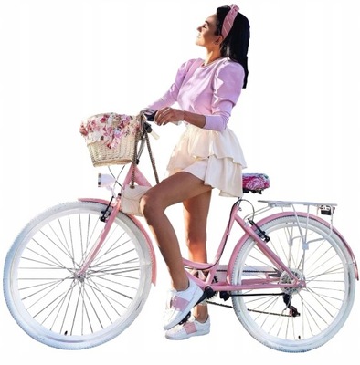 rower damski 28 różowy INSTA miejski 7 BIEGÓW KOSZ