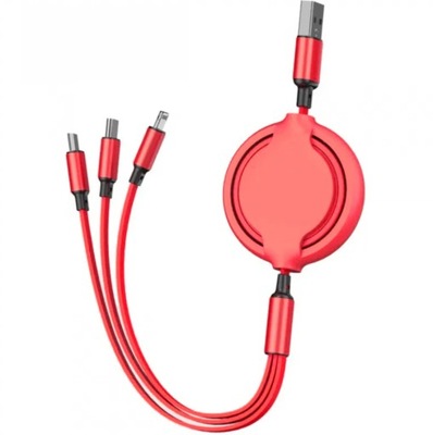 Zwijany Kabel przewód USB 3w1 microUSB/Lightning/USB-C czarny