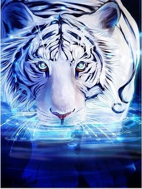 Haft Diamentowy 5D Mozaika Biały Tygrys Zwierze