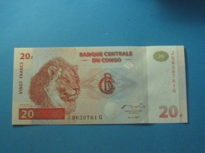 Kongo Banknot 20 Francs 1997 UNC P-88A Lew