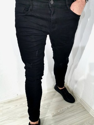 Spodnie męskie jeans czarne przetarcia slim VP 35