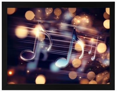 PLAKAT RAMKA DREWNO NUTY MUZYKA PIĘCIOLINIA ŚWIATŁO MELODIA 80x60