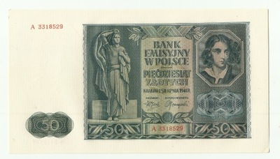 50 złotych 1941 seria A stan UNC/-UNC ładne