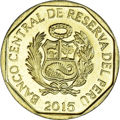 Moneta, Peru, 10 Centimos, 2015, MS(63), Mosiądz,