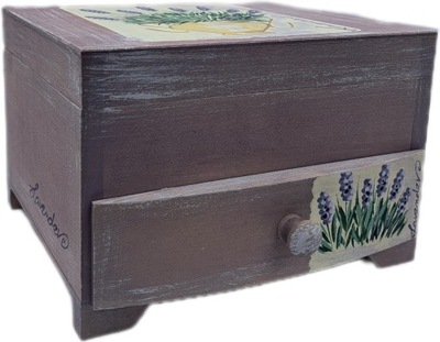 Drewniany KUFEREK szkatułka z lusterkiem lawenda
