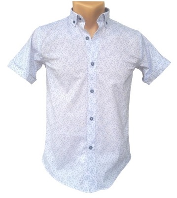 Koszula chłopięca bawełniana biała wzór Turcja krótki rękaw 152