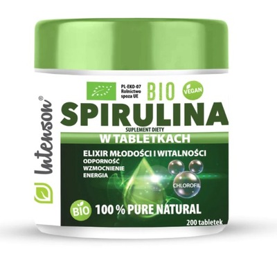 Intenson Bio Spirulina 100% Algi Morskie Eliksir Młodości 200 tabletek