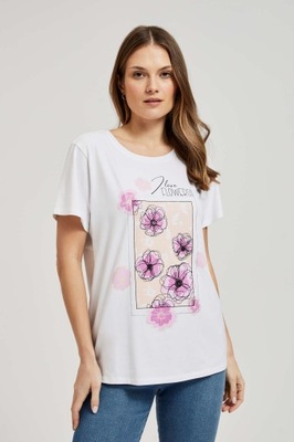 T-shirt z printem i napisem biały XL od MOODO