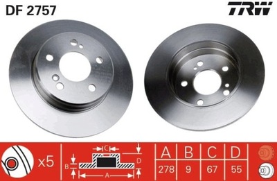 2 PIEZAS DISCO DE FRENADO DB PARTE TRASERA W202/203/W210/W124 93-11 DF2757  