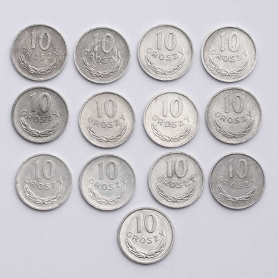 Polska, Zestaw 13 monet 10 Groszy różne roczniki