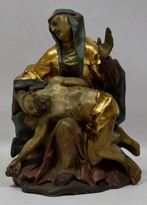 Stara stiukowa figurka Pieta / opłakiwanie Jezusa wys.40cm