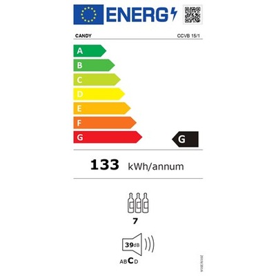 Candy Wine Cooler CCVB 15/1 Klasa efektywności energetycznej G, Do zabudowy