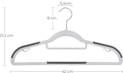 10x Porządne Wieszaki na ubrania antypoślizgowy, wielozadaniowy 42 x 21,5cm