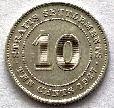 STRAITS SETTLEMENTS 10 CENTÓW 1927 / srebro