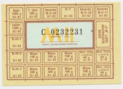 7322. PRL Kartka żywnościowa 1983 Listopad MII