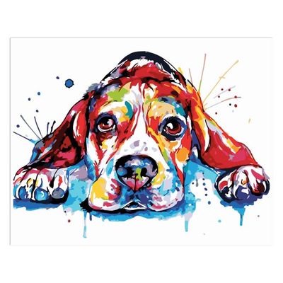 MALOWANIE PO NUMERACH Z RAMĄ Obrazy do malowania - Kolorowy pies 50 x 40 cm