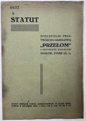 Statut spółdzielni przetwórczo-handlowej "Przełom" Kraków