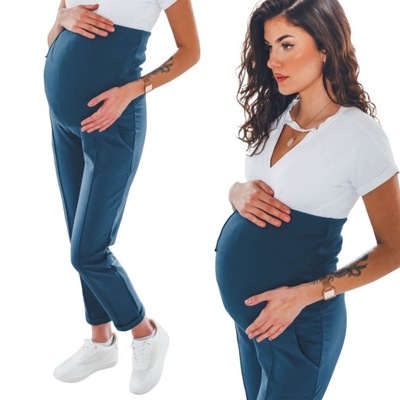 Niebieskie spodnie ciążowe bawełniane dresy stan M