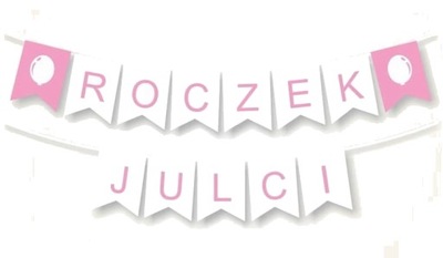 Baner Girlanda na roczek IMIĘ 1 URODZIY różowy