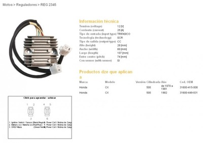 VAIK. REGULATORIUS ĮTAMPOS HONDA CX500 78-82, CX500 TURBO (31600-415-008) 