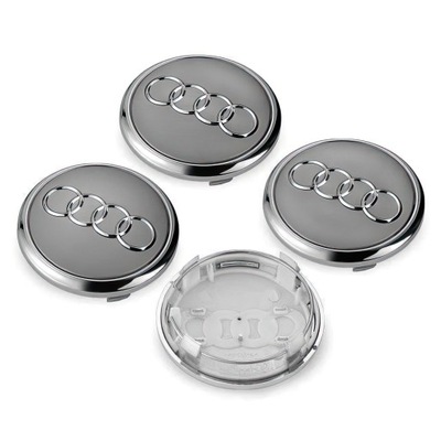 TAPACUBOS TAPAS CIEGAS KAPSLE ZNACZKI PARA DISCOS AUDI - 61 MM - PLATEADO 4 PIEZAS  