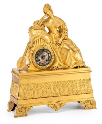 Zegar kominkowy brąz złocony, Empirowy Pons 1830 r