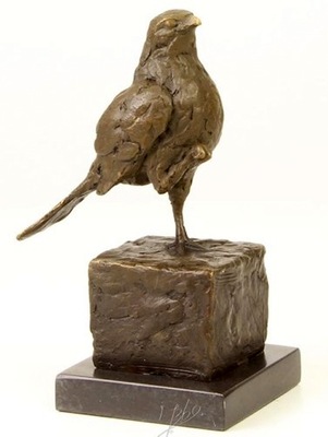 Brąz Sygnowany Ptak Wróbel Rzeźba Figura