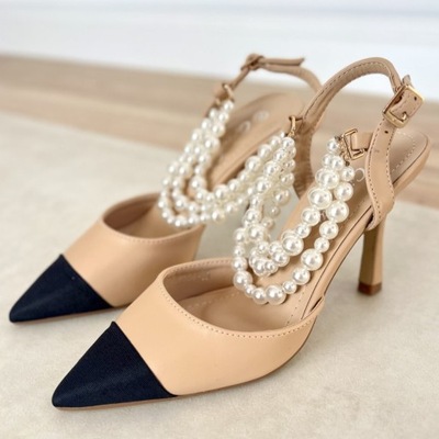 Buty damskie czółenka szpilki sandały z perełkami 36