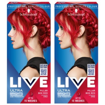 Schwarzkopf Live 092 Farba do Włosów Czerwień PillarBoxRed x 2