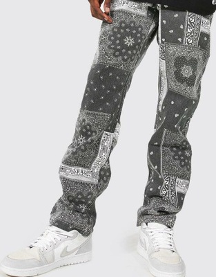 BOOHOOMAN SPODNIE JEANS PRINT N4C XXC__W28