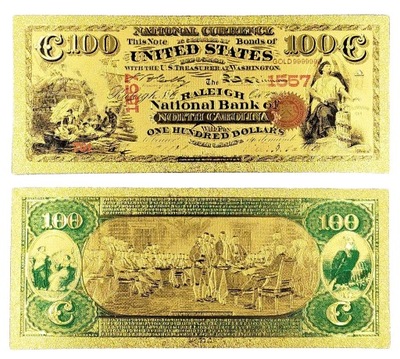 Pozłacany Banknot Kolekcjonerski 100 Dolarów 1875