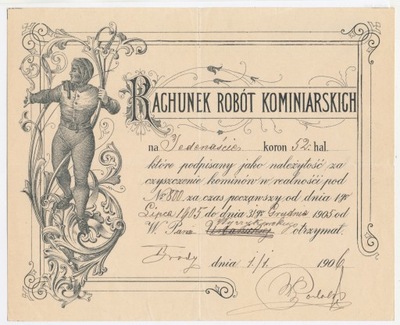 Rachunek kominiarski Brody 1906 r. Kresy. (43)