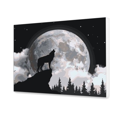 Wilk na Księżycu - Obraz do Malowania 60x80 cm