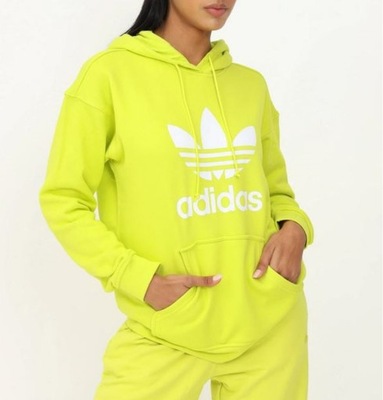 adidas * BLUZA Z KAPTUREM I NADRUKIEM NEON - M / L