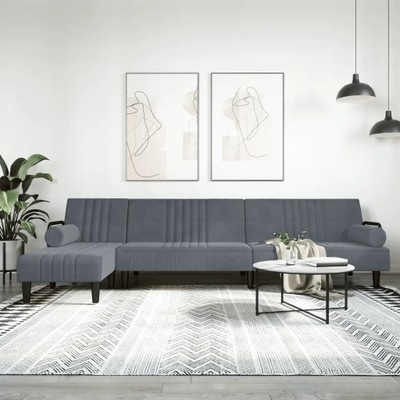 Sofa rozkładana L, ciemnoszara, 260x140x70 cm, aksamit