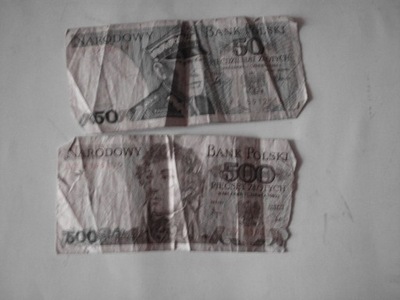 Banknoty PRL-u 1x500 zł +1x50 zł + 2x100 zł