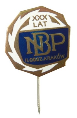 Przypinka „XXX lat NBP – II Oddział Kraków, 1975”