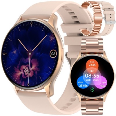 SMARTWATCH DAMSKI CIŚNIENIE PULS SATURACJA ROZMOWY MENU PL ZESTAW 2 PASKÓW