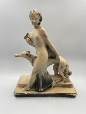 Gipsowa Figurka kobiety z psem