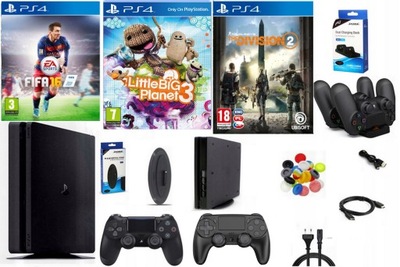 KONSOLA PS4 SLIM | ZESTAW PLAY STATION 4 | 2 NOWE PADY GRY AKCESORIA