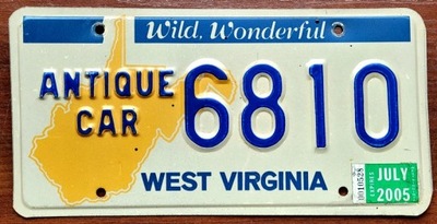 WEST VIRGINIA 2005- PLACA REJESTRACYJNA CON EE.UU.  