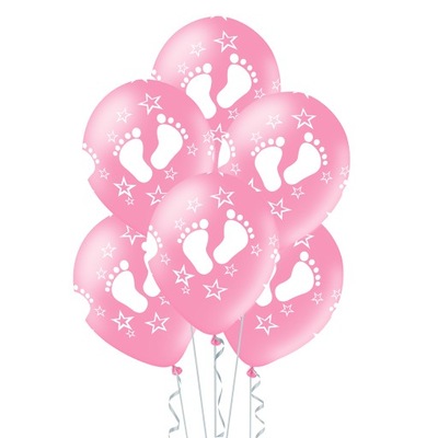 Balony ze stópkami różowe roczek chrzest Urodziny