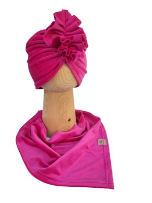 Zestaw, Turban + Chusta, Welur, Fuksja 40-43cm